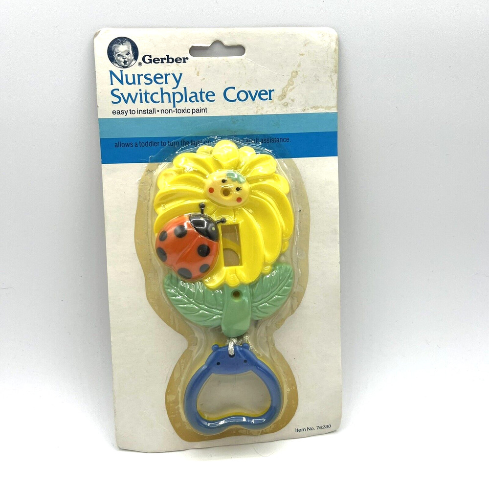 1987 GERBER NURSERY SWITCHPLATE COVER NOS Yellow Flower & Ladybug Kitschy Decor